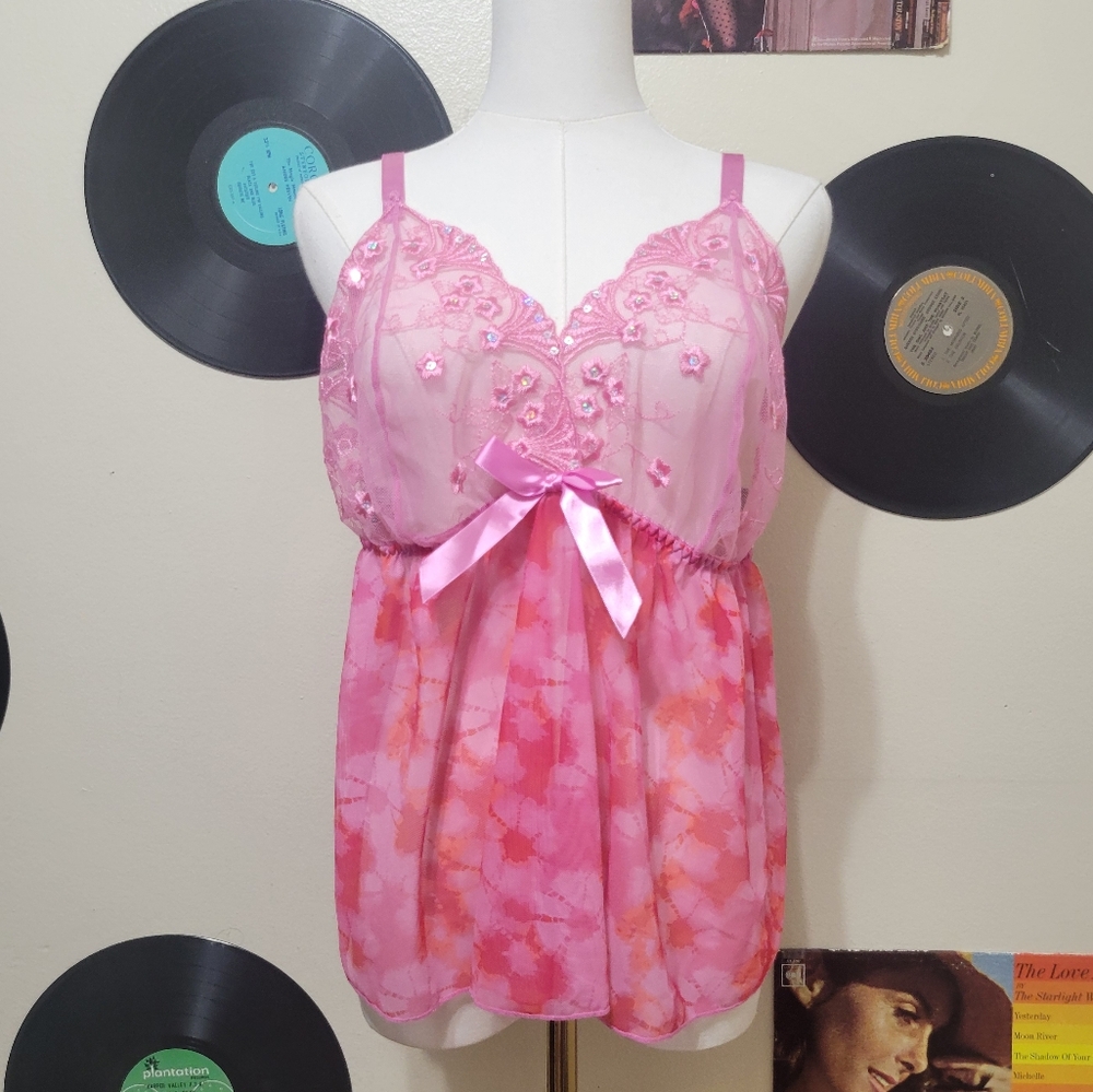Carrie Amber | Pink Tie-Dye Mesh & Lace Babydoll